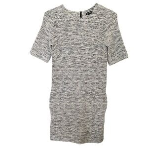 Club Monaco Size 0 Black & White Textured Boucle Stretch Knit Sheath Dre…